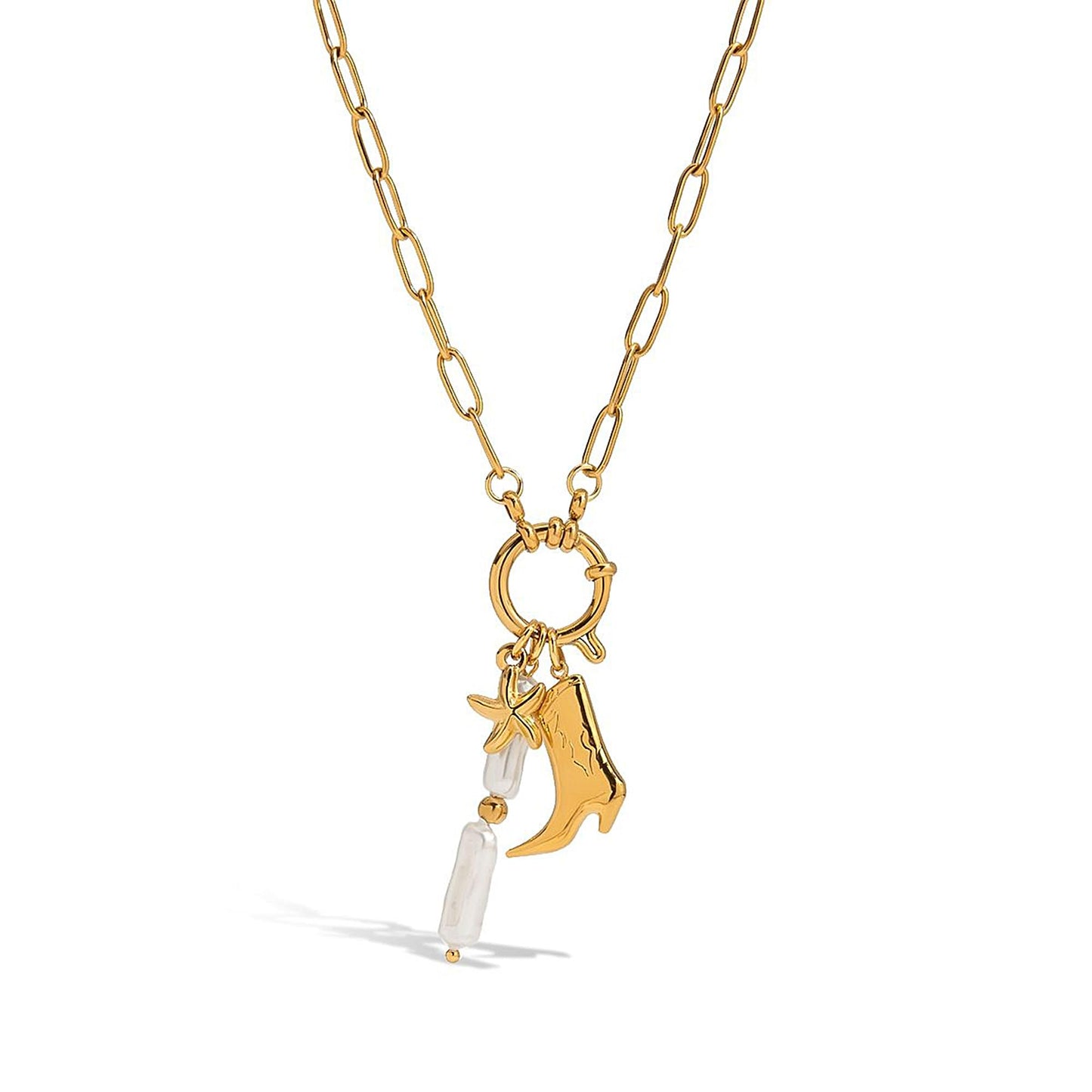 Biuwos Cowgirl Boot Starfish Necklace for Women Metal Summer Pendant Necklace Western Jewelry