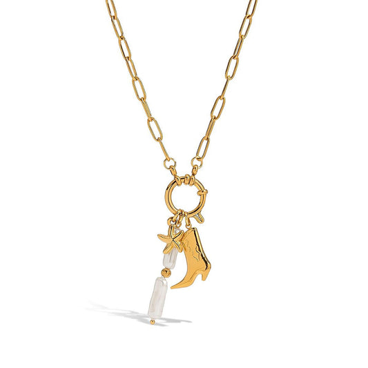 Biuwos Cowgirl Boot Starfish Necklace for Women Metal Summer Pendant Necklace Western Jewelry