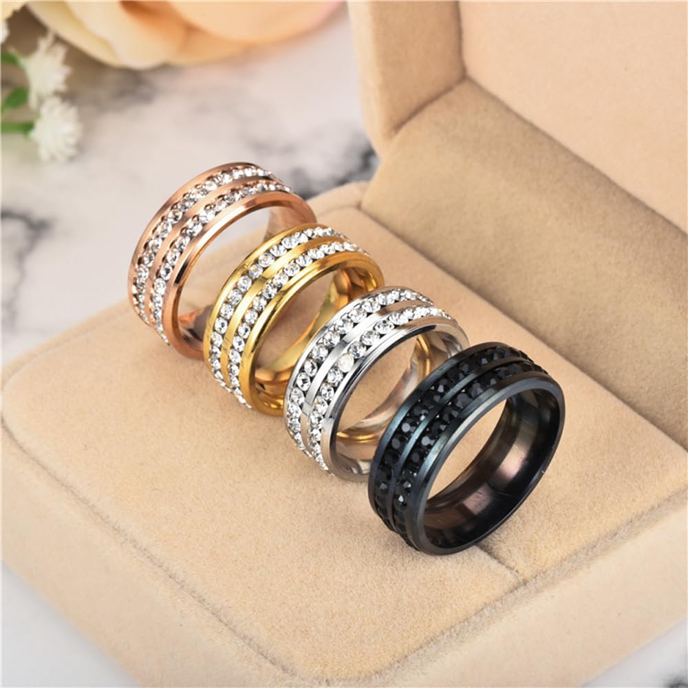 Mengji Life Magtherapy Lymphatic Drainage Titanium Ion Ring, Lymph Nodes Acupuncture Therapy Olux Rhinestones Rings For Women Men Health Calming Jewelry Gifts (G+RG+S+B, 8)