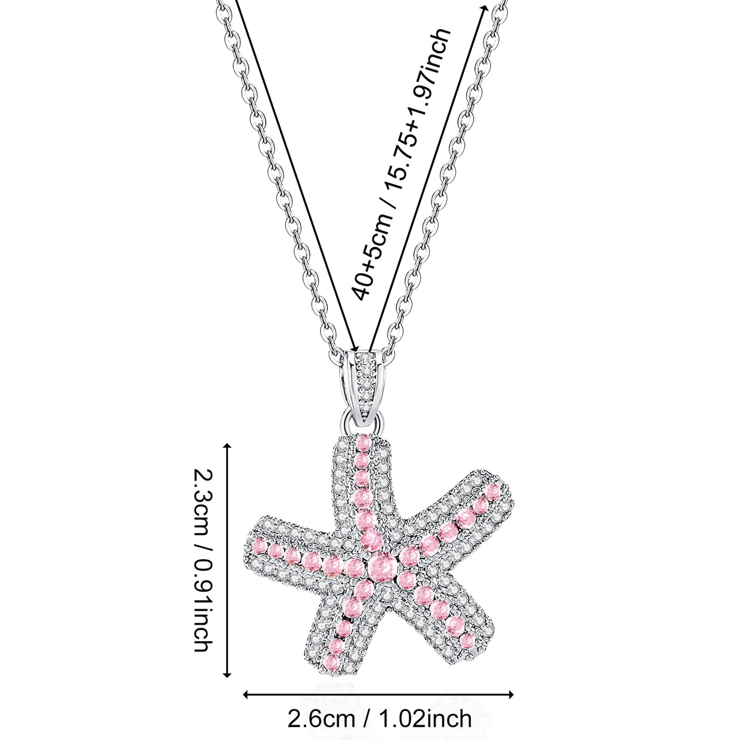 crataly Rose Quartz And CZ Starfish Necklace For Women-Silver Plated October Birthstone Necklace For Valentine's Day Mother's Day Christams Birthday Gifts