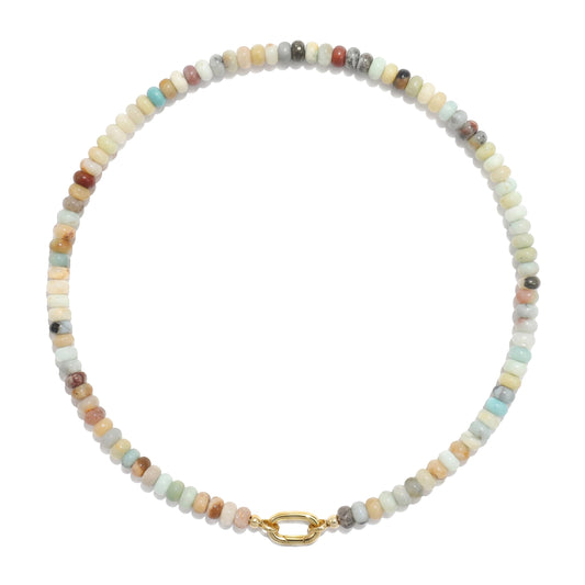 CONRAN KREMIX Amazonite Stone Beaded Necklace for Women,Natural Gemstone Bead Choker Necklaces Boho Summer Beach Layering Necklace Jewelry Gift for Women