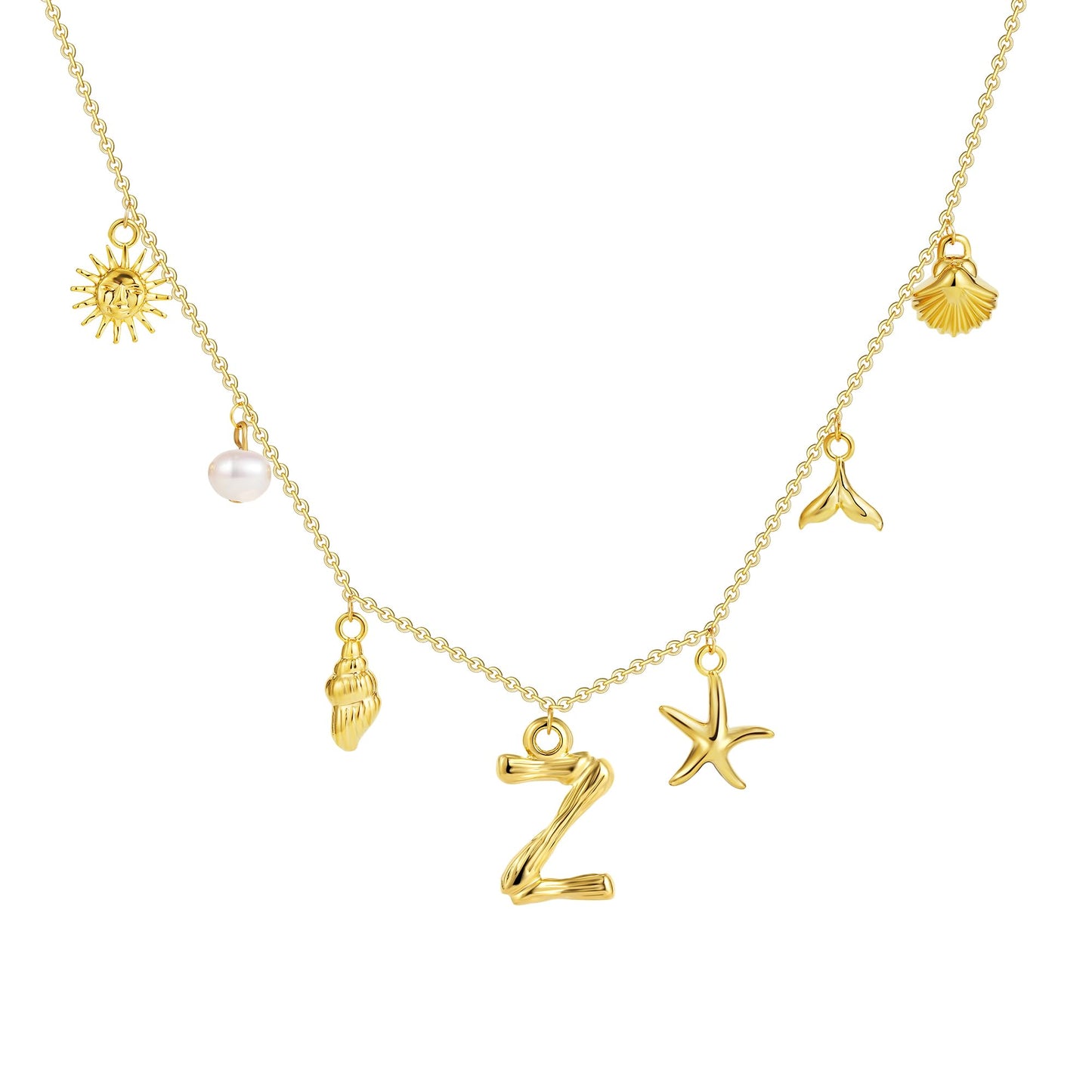 SLOONG Initial Charm Necklace 14K Gold Plated Letter Neckalce Freshwater Pearl Necklace Choker Boho Summer Seashell Beach Starfish Surfer Jewelry Gifts for Women Z