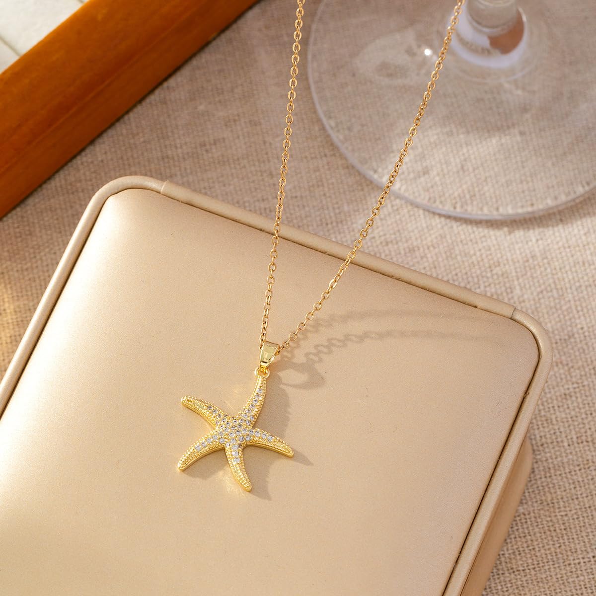 ZKJTEARY Starfish necklace for Women Trendy Dainty 18k Gold Plated Cubic zirconia Beach Charm Pendent Necklace Minimalist Delicate Starfish Jewelry for Women Christmas Gift(starfish)