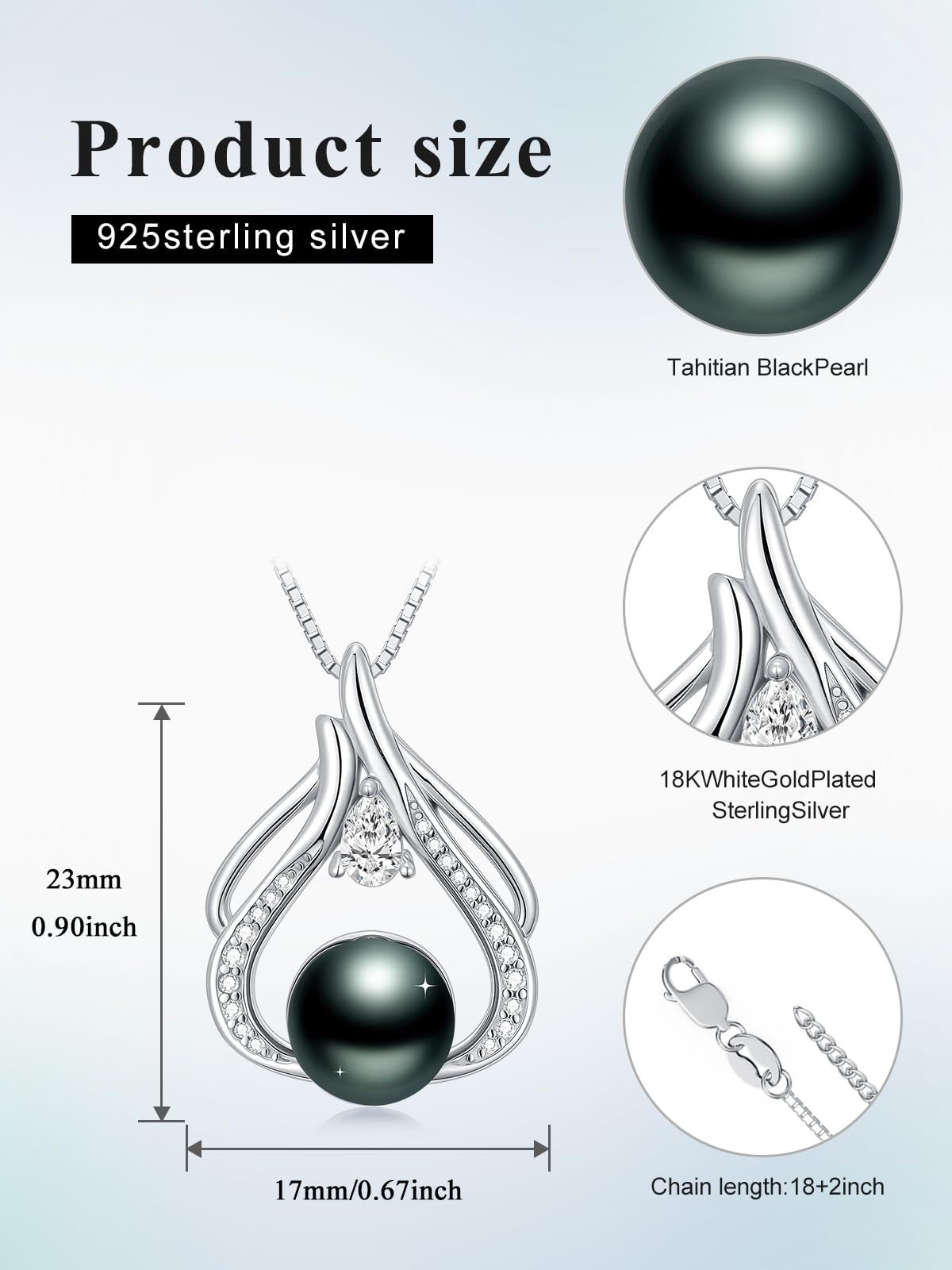 KANNSOAR 9MM Tahitian Black Pearl Necklace for Wife Women Mom Girlfriend Her 18K Gold-Plating Pearl Jewelry Wedding Birthday Anniversary Valentines Day Christmas Mothers Day Gifts