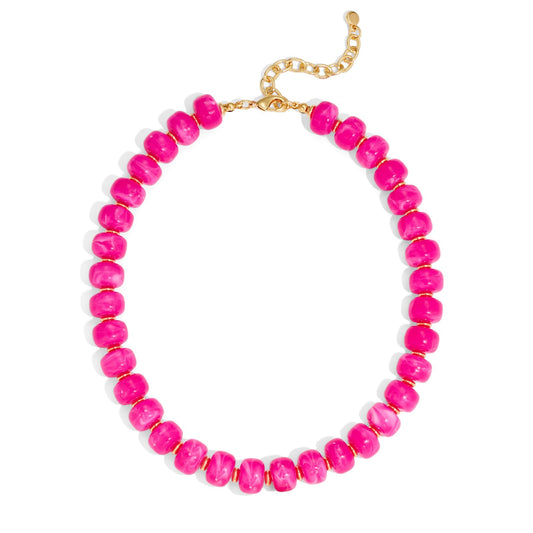 HolidayQbee Beaded Necklace for Women Boho Bead Chunky Necklace Big Bead Necklace Fashion Trendy Summer Pink Resin Beaded Necklaces Jewelry Gifts