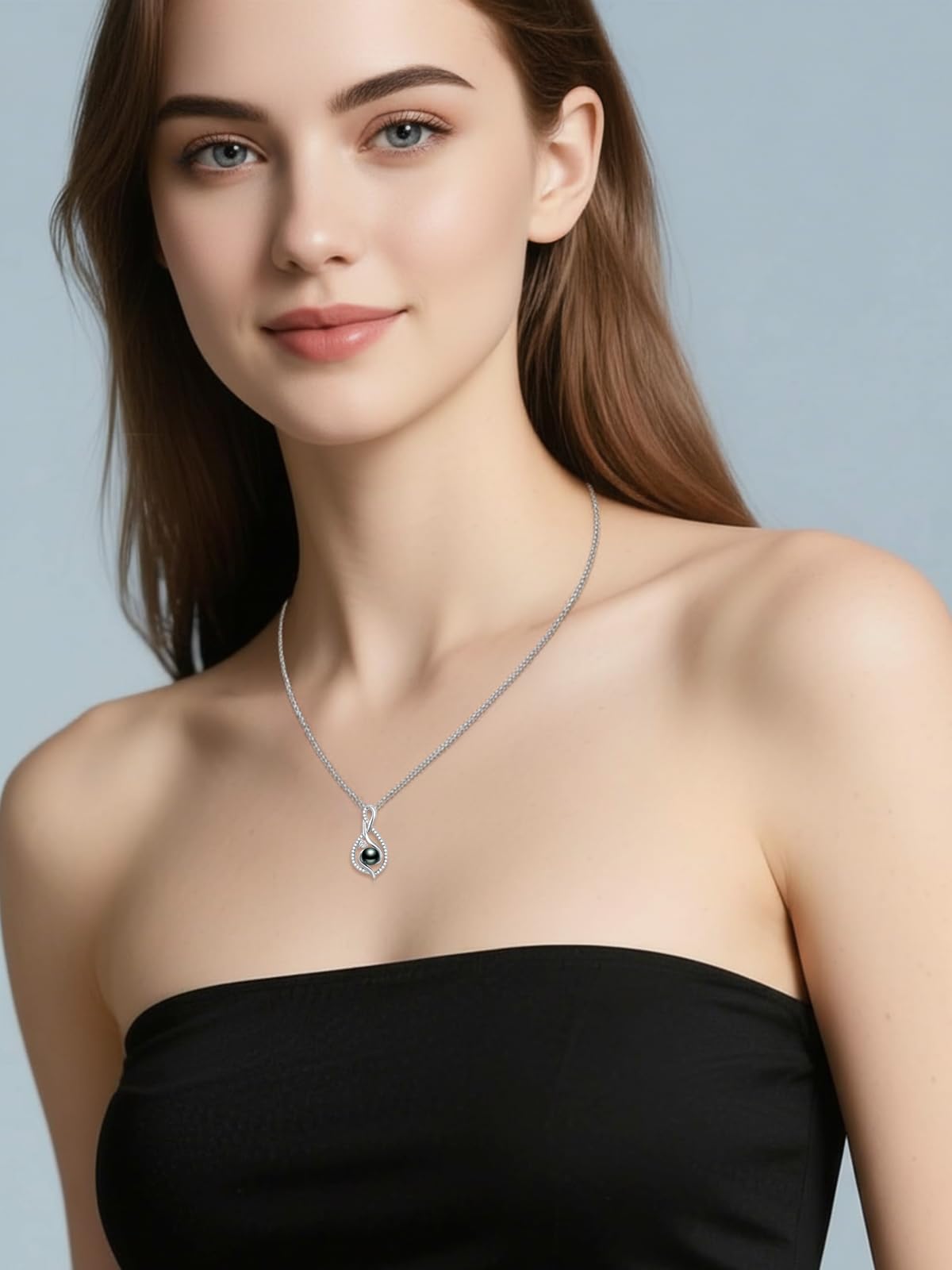 KANNSOAR 7MM Tahitian Black Pearl Necklace 18K Gold-Plating Sterling Silver Jewelry Wedding Birthday Anniversary Valentines Day Christmas Mothers Day Gifts for Wife Women Mom Lover Girlfriend Her