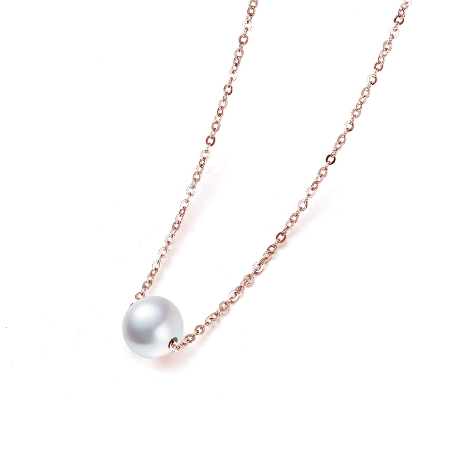 POPLYKE AAAA Single Pearl Choker Sterling Silver Necklace for Women 7-8mm Freshwater Cultured Pearls Wedding Bridesmaids Anniversary 14 16 18 inch (rose gold-single pearl necklace 16‘’)