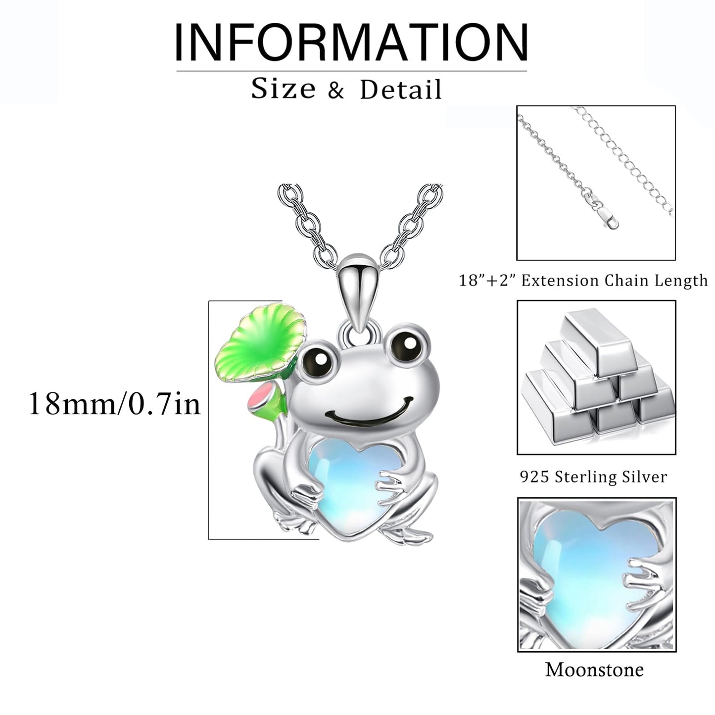 Dreamboat Frog Necklace for Women 925 Sterling Silver Moonstone Animal Pendant Jewelry Gifts for Frogs Lovers