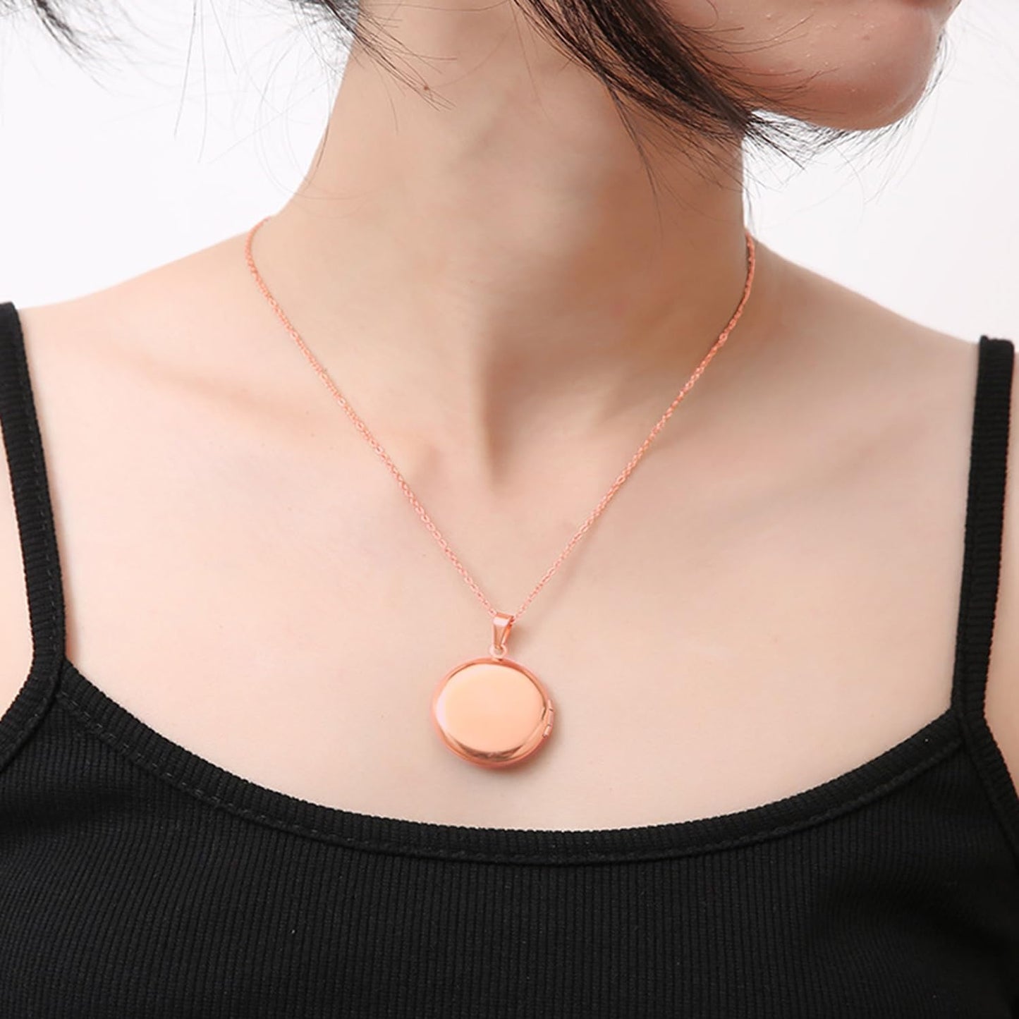 PHOCKSIN Rose Gold Round Lockets Necklace for Girlfriend Locket Necklaces that Holds 2 Pictures Memorial Lockets for Women
