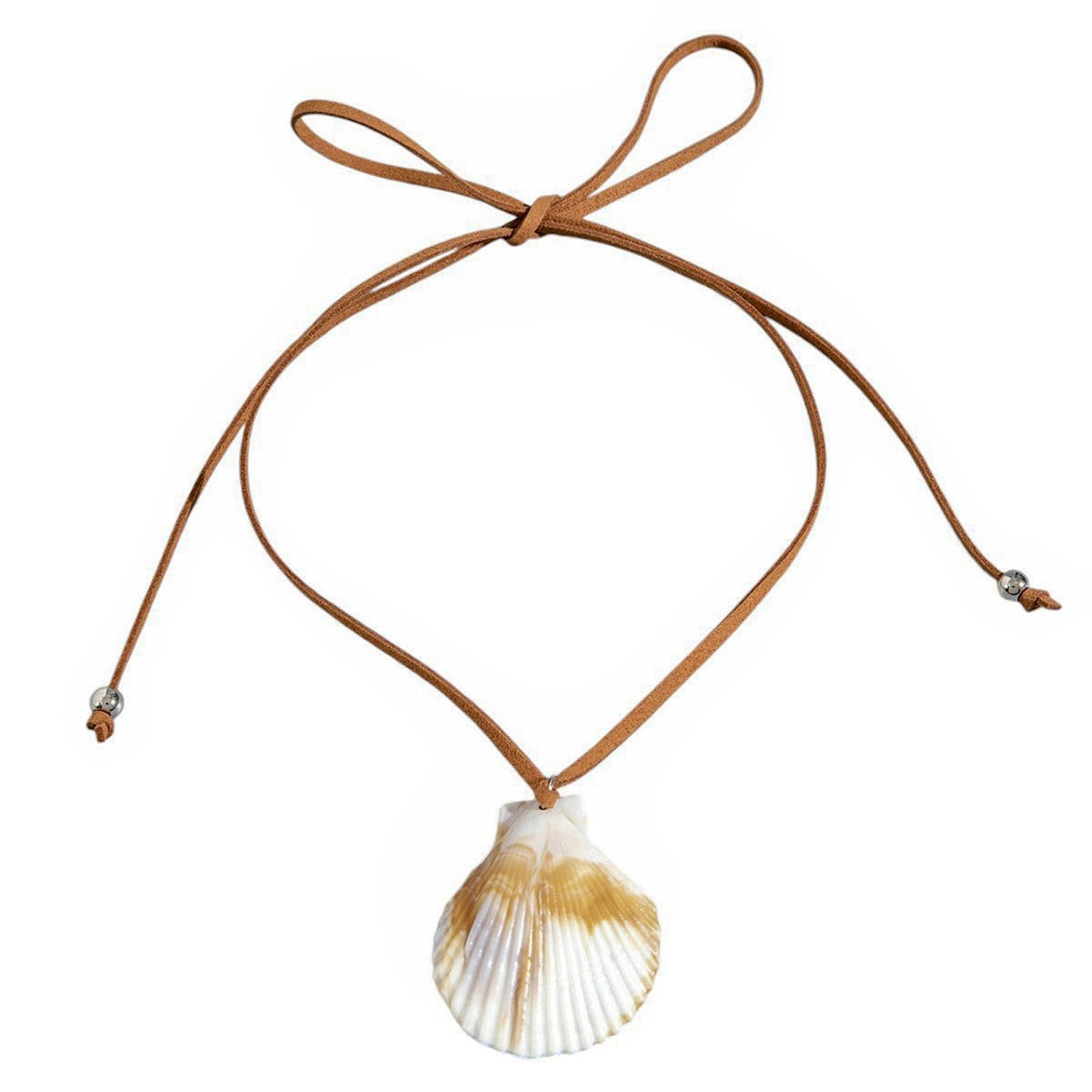 BYETOCE Large Seashell Pendant Necklace Natural Textured Ocean Jewellery White Shell Choker with Leather for Women Boho Beach Charm Chain Trendy Summer Ocean Jewelry Ornament