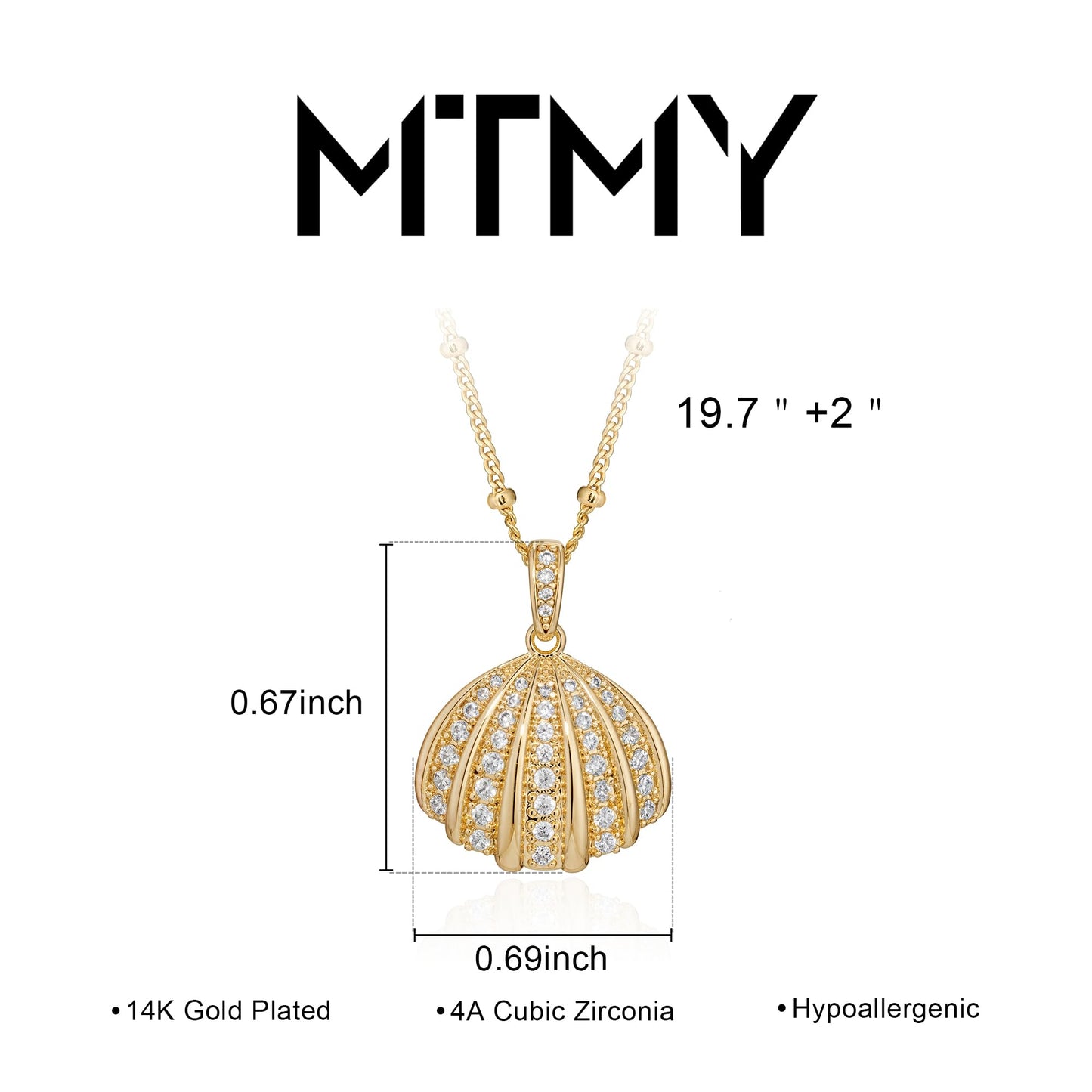 MTMY Gold Starfish Necklace 14K Gold Plated Shell Conch Ocean Pendant Necklace for Women Beach Summer Jewelry(Shining Shell)