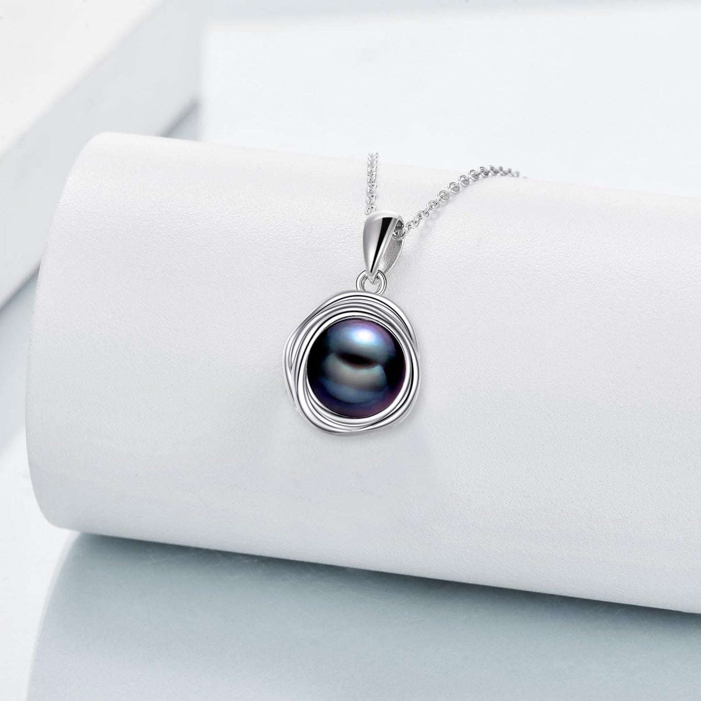POPLYKE Black Pearl Necklaces for Women 925 Sterling Silver Single Pearl Necklace Black Pearl Pendant 8mm Pearl Jewelry Gifts for Mom Wife