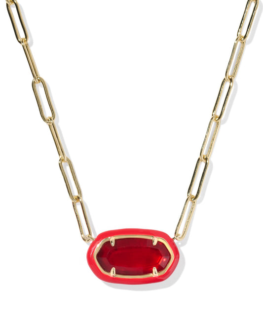 Kendra Scott Elisa Enamel Frame Paperclip Necklace, 14K Gold-Plated Brass, Fashion Jewelry for Women, Red Illusion