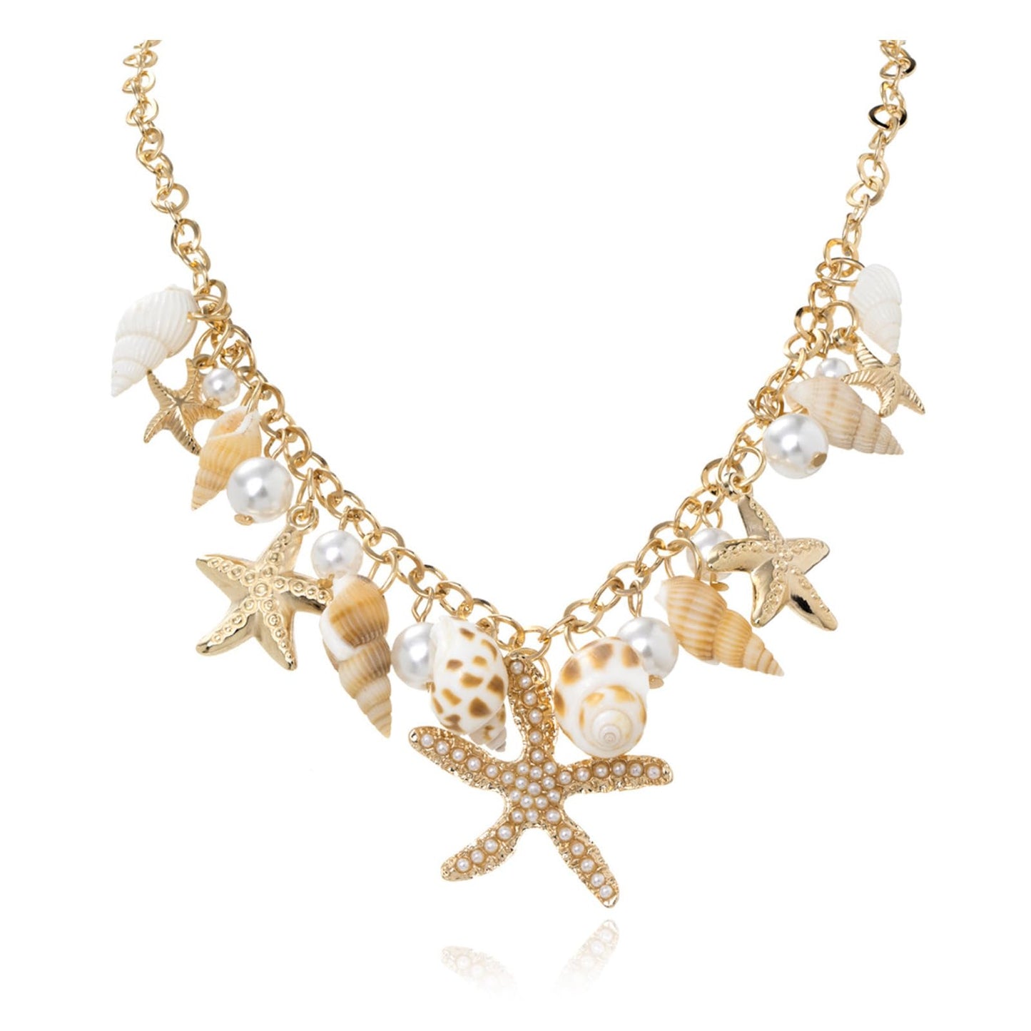 Frodete Starfish Necklace for Women Beach Necklaces Jewelry Layered Choker Drop Dangle Summer Vacation Outfits Theme Conch Seashell Accessories Ocean Pendant Dress Costume