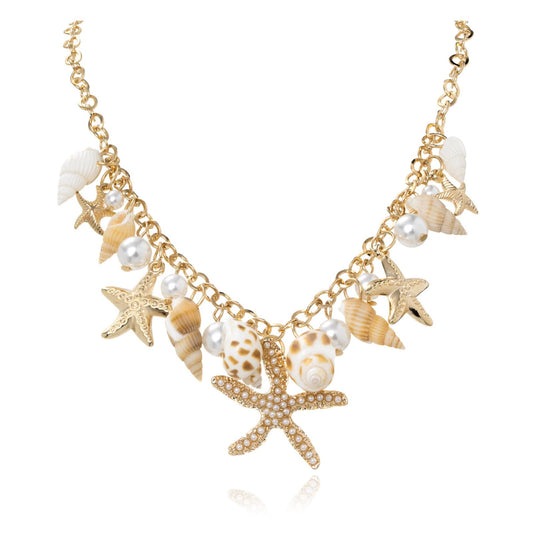 Frodete Starfish Necklace for Women Beach Necklaces Jewelry Layered Choker Drop Dangle Summer Vacation Outfits Theme Conch Seashell Accessories Ocean Pendant Dress Costume