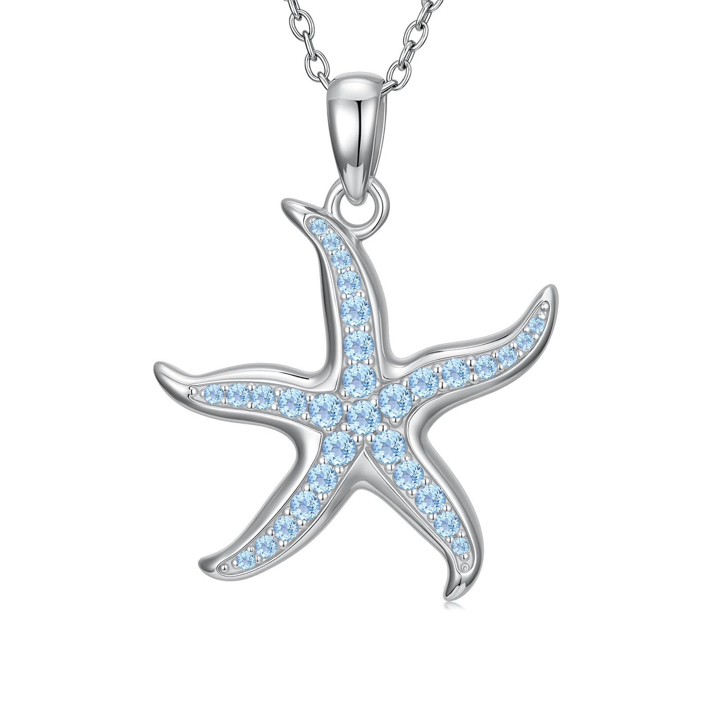 Reaii Natural Topaz Starfish Necklace, 925 Sterling Silver Starfish Pendant, Set with Natural Topaz, Women's Jewelry Gift