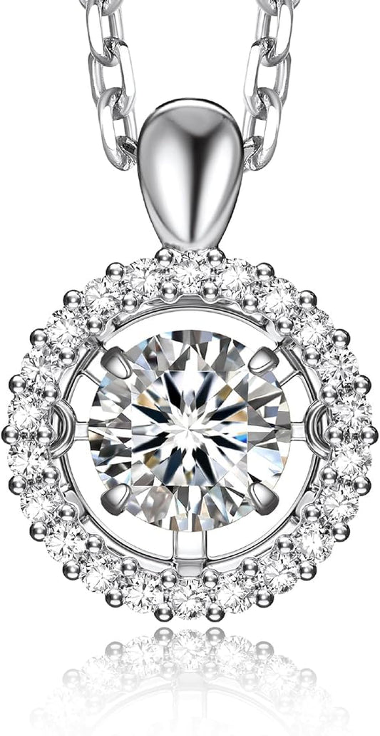 MomentWish Dancing Moissanite Necklaces for Women 1Carat D Color VVS1 Moissanite Silver Pendant Necklaces 925 Sterling Silver Floating Diamond Pendant for Daily Wear
