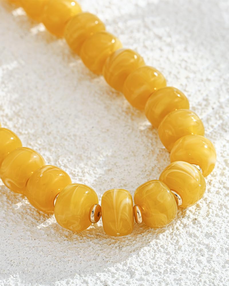 FAUTHENTICUTE Yellow Beaded Choker Necklace for Women Boho Chunky Statement Necklaces Trendy Yellow Bead Beach Necklaces Summer Western Jewelry Everyday Necklace Gift for Women