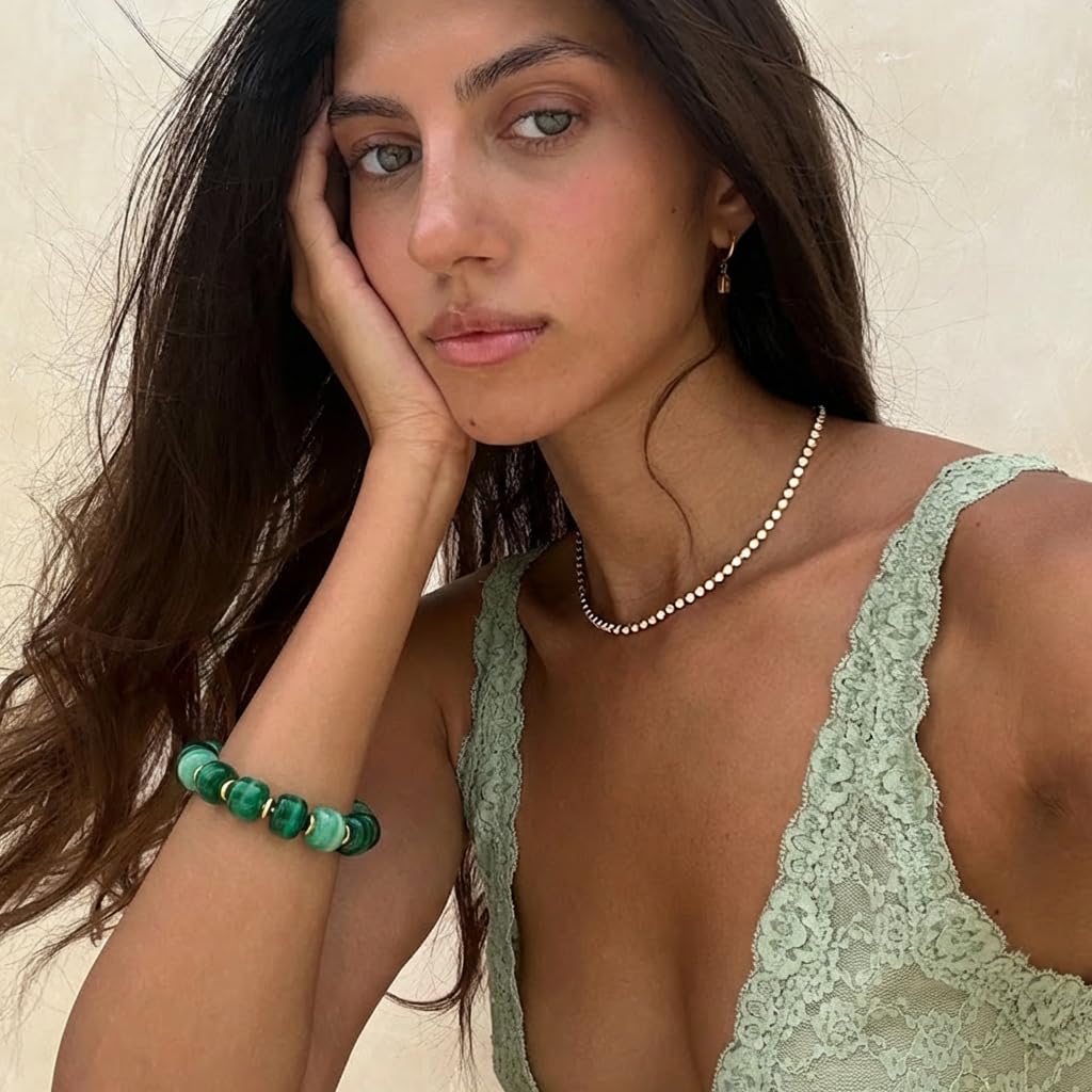 TENTMENTISE Charm Bracelets for Women, Green Beaded Bracelets for Women Trendy, Chunky Gold Plated Bracelets, Womens Boho Summer Beach Jewelry Gifts for Vacation Holiday