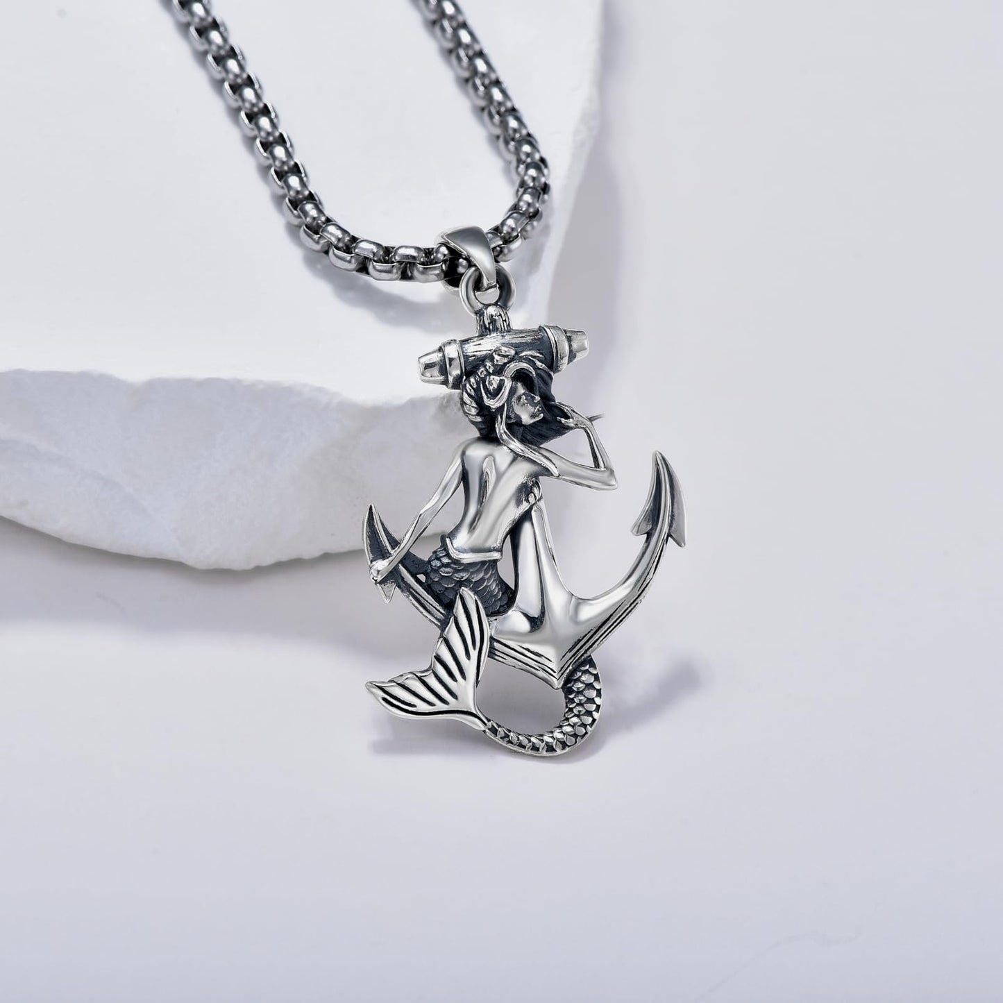 KoyeKei Mermaid Necklace for Women 925 Sterling Silver Anchor Mermaid Necklaces Nautical Beach Themed Pendant Ocean Jewelry Graduation Birthday Gifts for Best Friends Her Lover