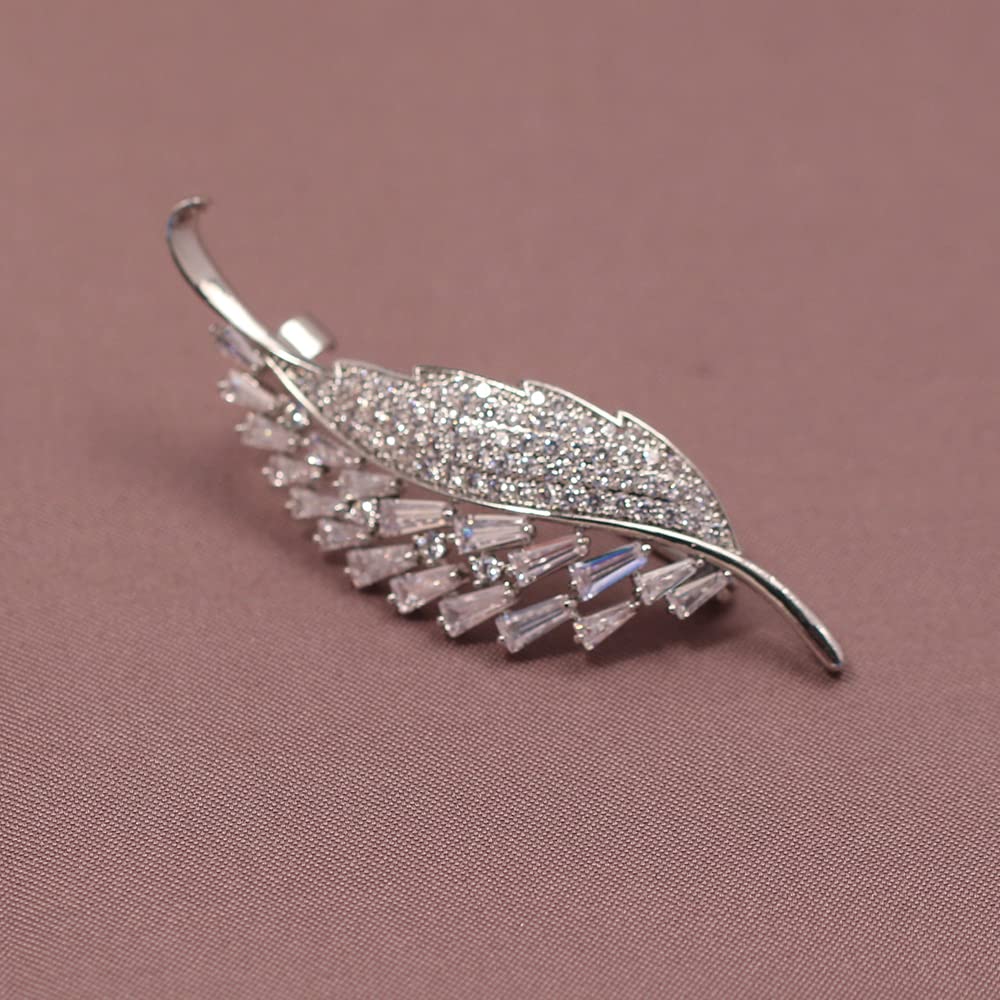 AILONMEI Elegant Leaf Corsage Brooches Jewelry for Women Fashion Pearl Costume Broaches and Pins(Silver)