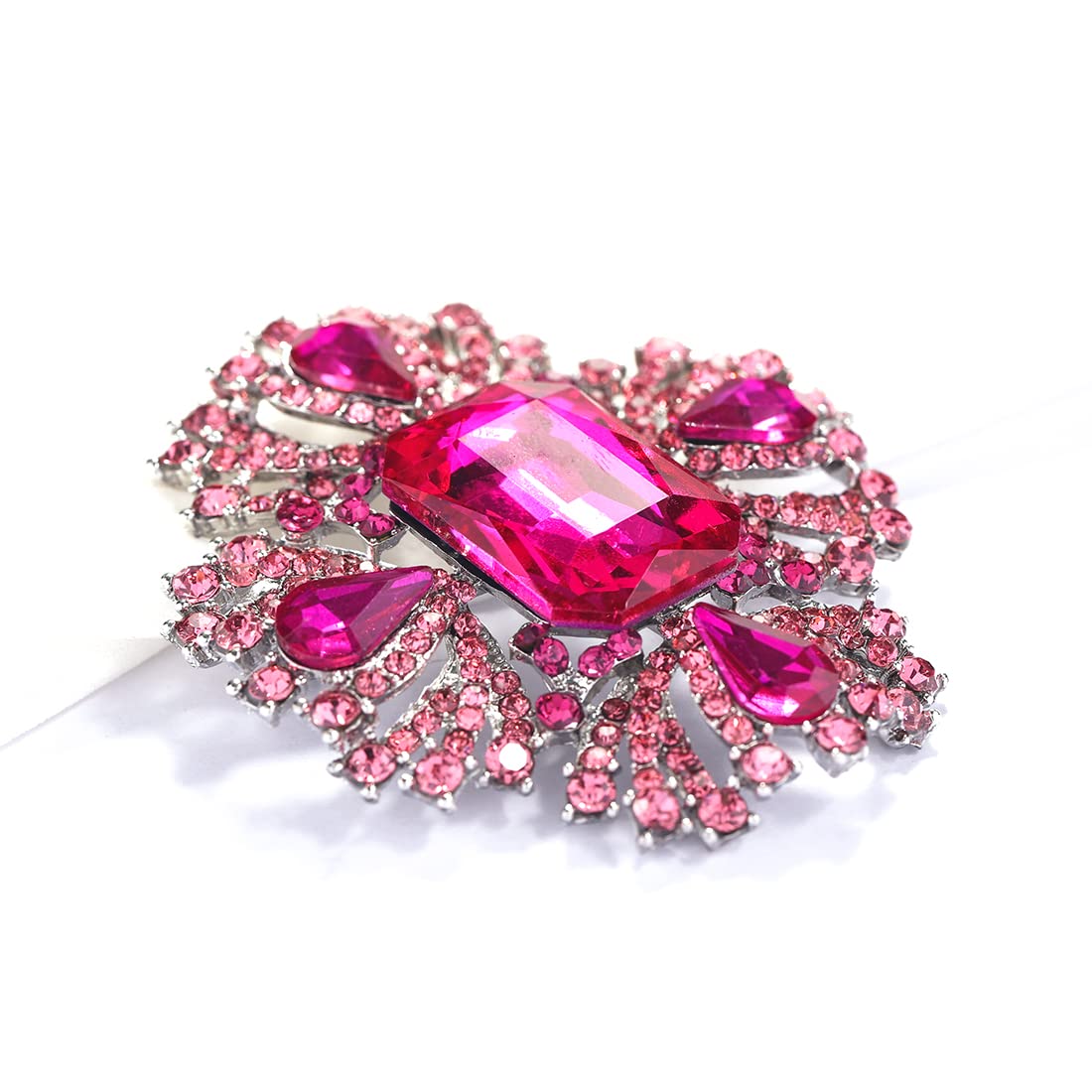 YOQUCOL Vintage Rose Red Austrian Crystal Rhinestone Cross Flowers Shaped Brooch Pin Elegant Jewelry For Women