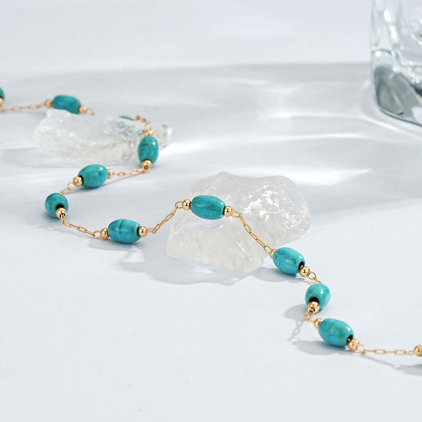 LOLAR RAY Turquoise Jewelry for Women - 14K Gold Plated Oval Choker Boho Necklaces for Women Summer Beach Boho Choker Bead Gift