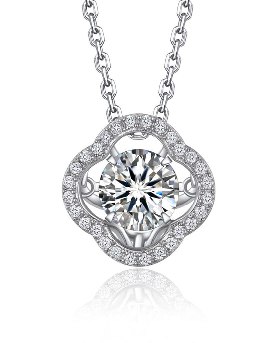 MomentWish Clover Necklace,Sparkling Gift for Her,1Carat Dancing Moissanite Necklace for Women, 925 Sterling Silver Foating Diamond Pendant for Birthday Anniversary