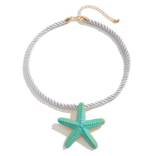 Nojess Starfish Necklace for Women Large Star Pendant Necklaces Beach Necklaces Statement Chunky Necklaces Summer Holiday Beach Party Jewelry (Blue Starfish Necklace)