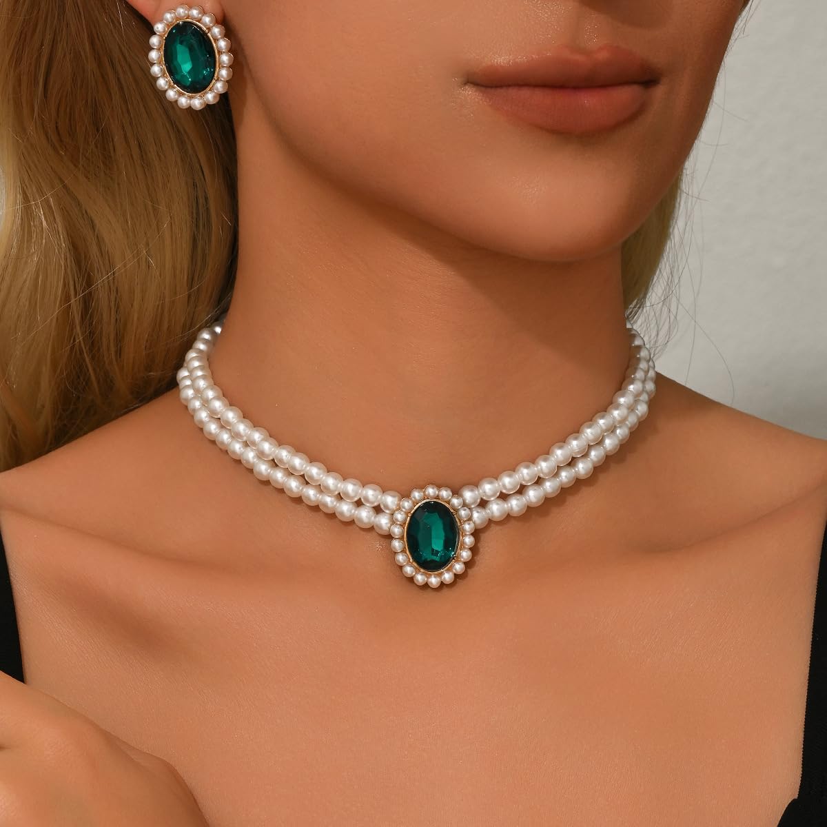 CSIYANJRY99 Pearl Necklace and Earring Set Faux Pearl Jewelry Sets for Women Imitation Beaded Pearl Necklace Bracelet Stud Earrings for Women K