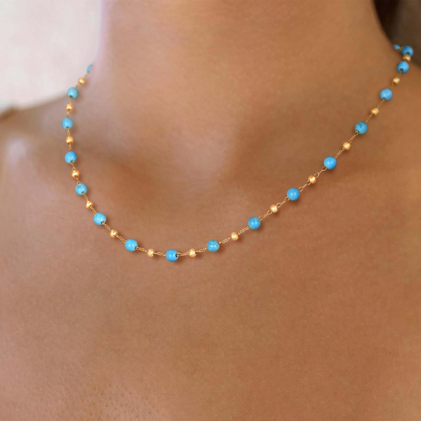 LOLAR RAY Turquoise Jewelry for Women - 14K Gold Plated Turquoise Necklace for Women Colorful Beaded Necklaces Summer Beach Boho Choker Bead Gift