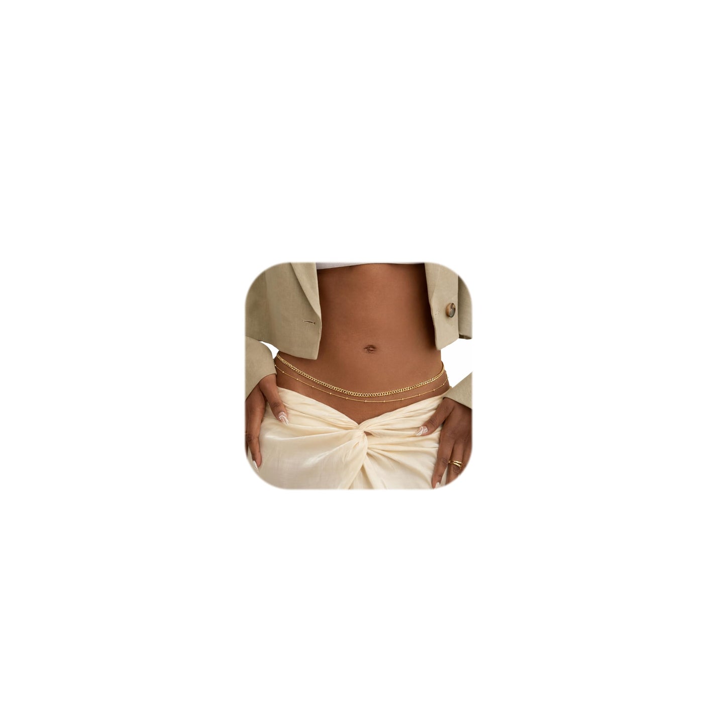 Gold Waist Belly Chains for Women 14K Gold Plated 2Pcs Layered Cuban Beads Body Chain Jewelry for Beach Accessories Adjustable 26.77-52.36Inch