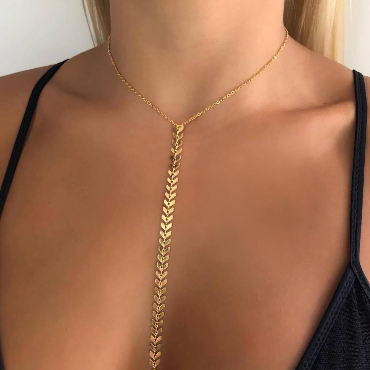 14K Gold Plated Body Chains for Women, Sexy Layered Belly Waist Chain Crossover Bikini Bra Chain, Summer Beach Rhinestone Body Jewelry(Fishbone)
