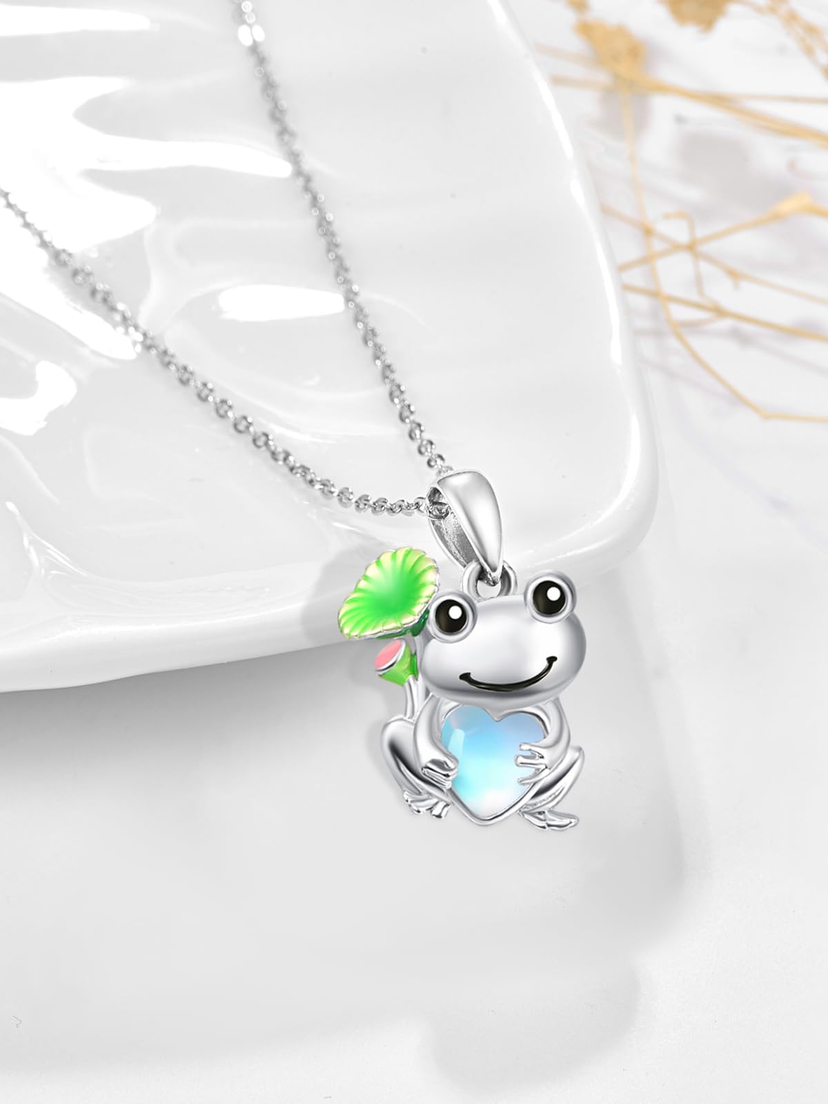 Dreamboat Frog Necklace for Women 925 Sterling Silver Moonstone Animal Pendant Jewelry Gifts for Frogs Lovers
