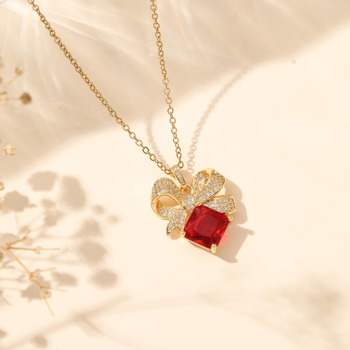 crataly Red Square Ruby Necklaces for Women-Gold Plated July Birthstone Vintage Necklace For Valentines Day Mother's Day Christmas Birthday Gifts