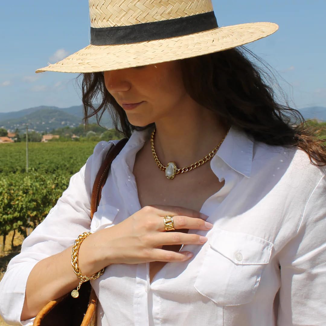 Chunky Gold Plated Baroque Pearl Necklace, Statement Cuban Chain Choker Necklace for Women