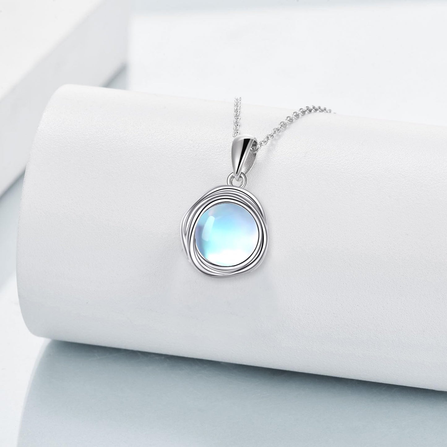 POPLYKE Moonstone Necklace - Sterling Silver Moonstone Pendant, 8mm - Women's Jewelry Gifts for Mom or Wife