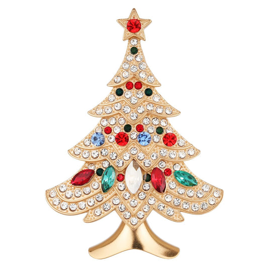 Emibele Christmas Brooch for Women, Christmas Brooch Pins with Sparkling Rhinestone for Xmas Holiday Party Celebration, Exquisite Xmas Tree Pin Vintage Holiday Acessories Jewelry Gift for Women