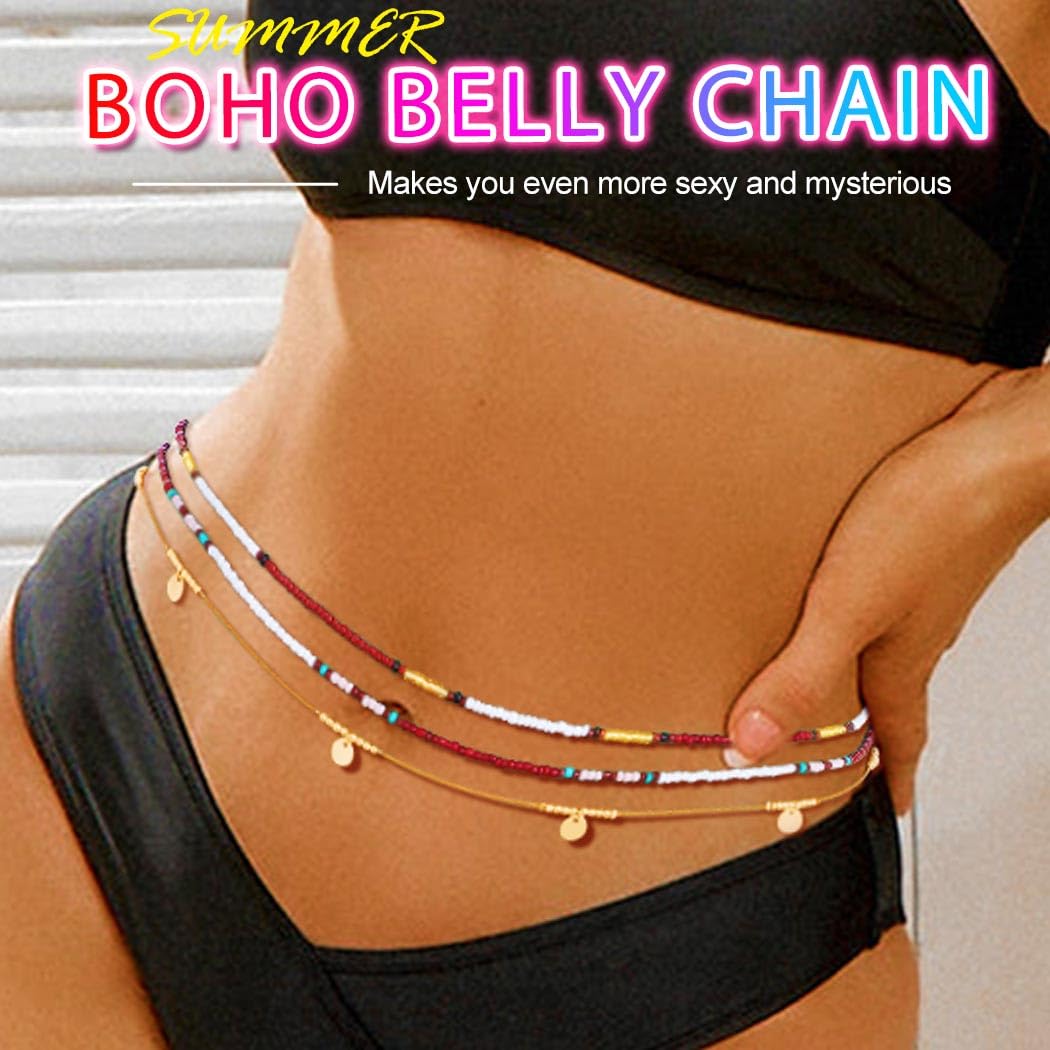 Nicute Boho Beads Belly Chain Layered Waist Chain Beach African Bikini Body Accessory for Women