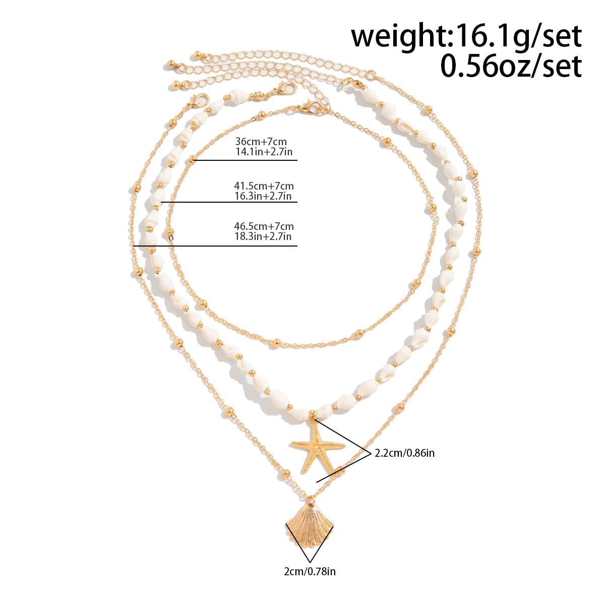 SRUCVOU Layered Shells Starfish Scallop Pendant Necklace For Women Coastal Beach Holiday Beaded Chain Necklace Gold Tone Ocean Style Vacation Jewelry (Gold)