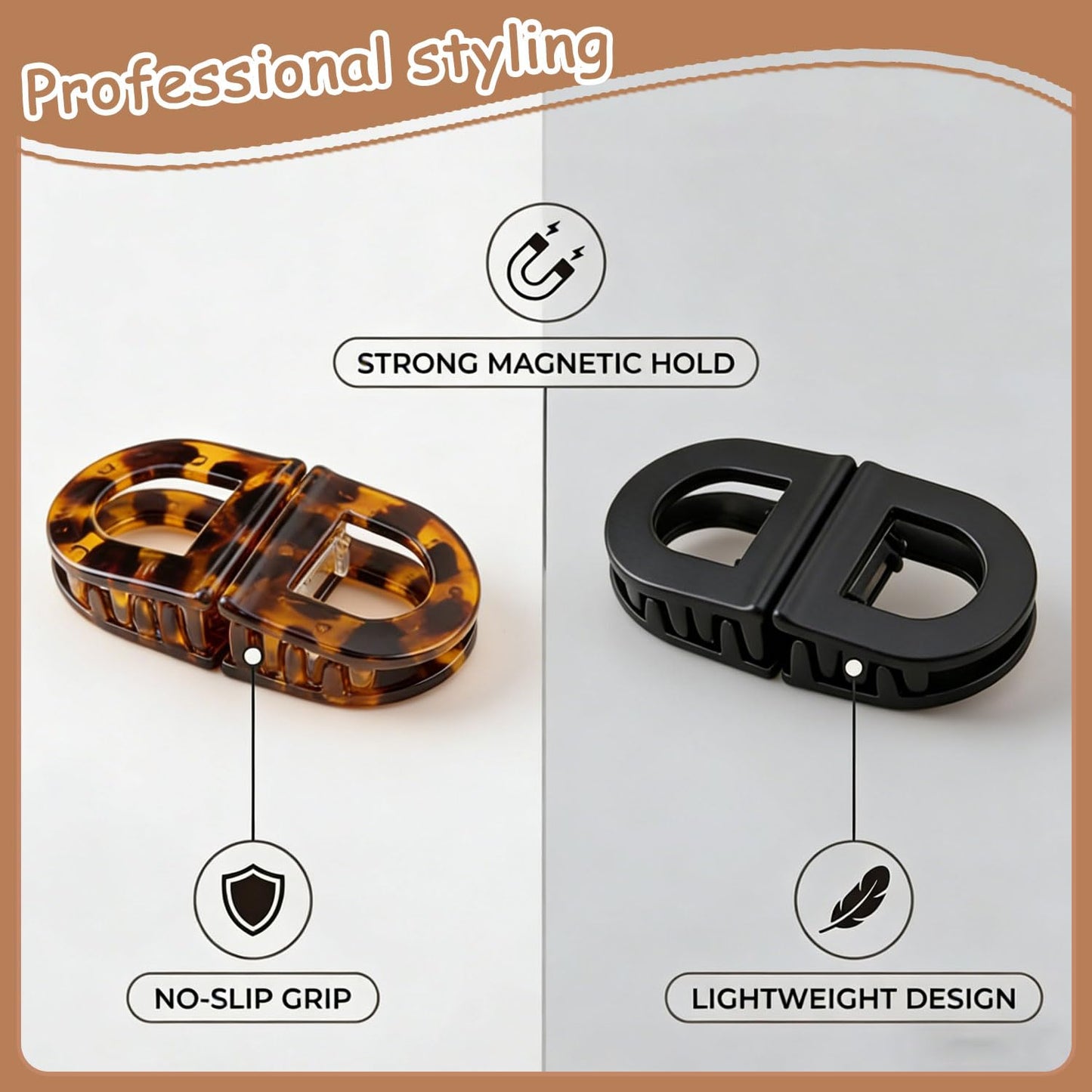 4 Pack Magnetic Hair Clips,Strong Hold No-Slip Magnetic Hair,Seamless 2-in-1 Design Hair Styling Clips,No-Crease Sectioning Hair Accessories for Thin & Thick Hair