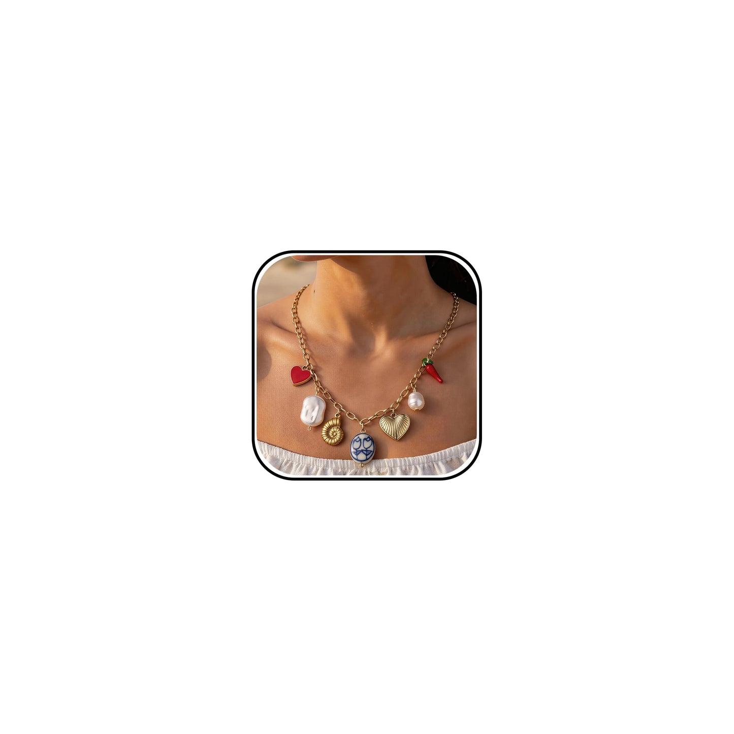 KummerSaprk Seashell Necklace Charm Necklace for Women Summer Vacation Jewelry for Women Starfish Sea Shell Pendant Jewelry Boho Beachy Stuff Accessories Gifts