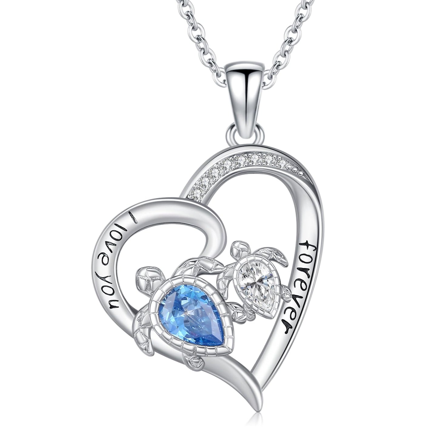 Twoowl Ocean Turtle Necklace 925 Sterling Silver Mother Turtle Pendant Necklaces Beach Jewelry Gifts for Women Girlfriends Mom Birthday
