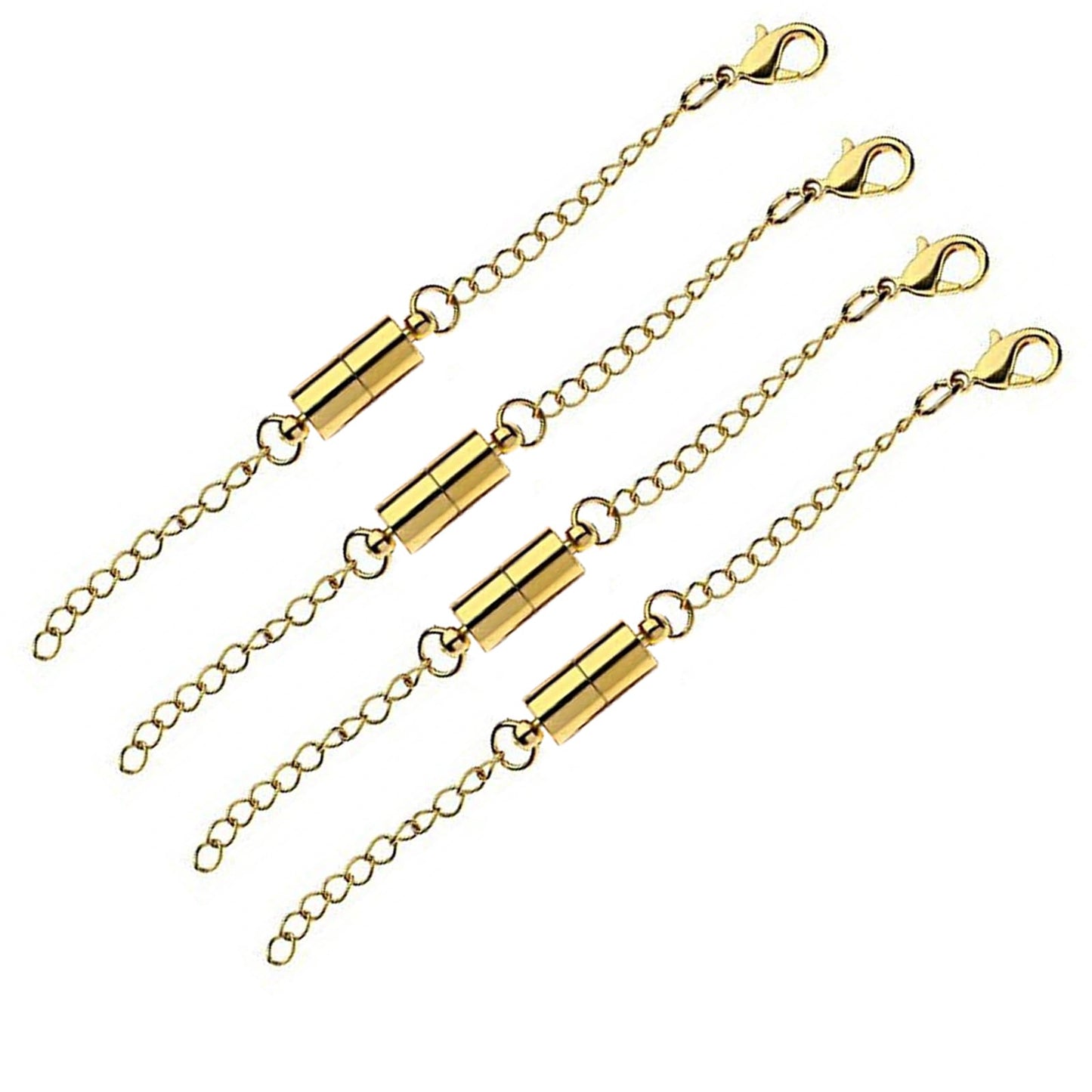 Mizeer Magnetic Necklace Extenders, Adjustable Chain Extenders for Necklaces, Magnetic Necklace Clasps and Closures with Extender Chains (4pcs Gold)