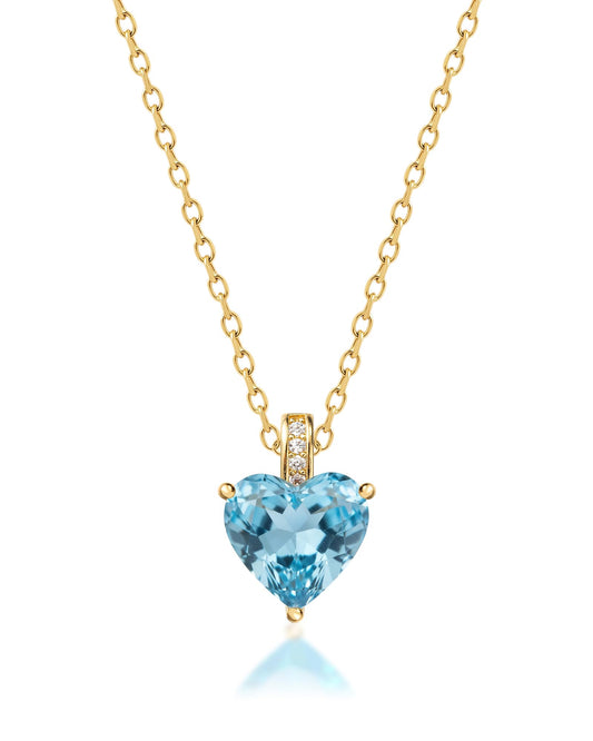 MIDDLUX Gold Heart Necklace, Charm Necklace, March Birthstone Jewelry, Aquamarine Necklace, March Birthday Gifts for Women, Birthstone Necklaces