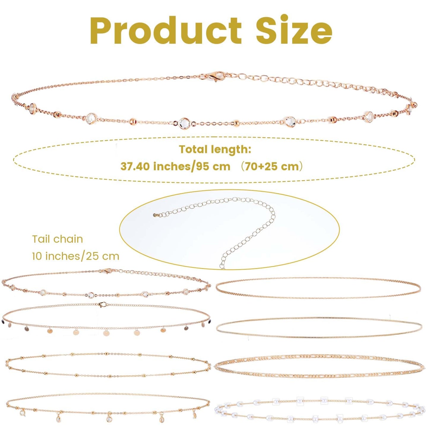 Ptwola 8 Pcs Gold Belly Chain for Women Adjustable Waist Jewelry 18K Gold Plated Body Chain for Summer Beach Sexy Accessories