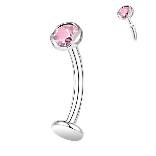 ZS ASTM F136 Titanium Belly Button Ring, 14G Cubic Zirconia Navel Jewelry, 6/8/10/12/14MM Internally Threaded Long Bar Navel Barbell Stud Flat Back Belly Piercing (Pink,L:14mm)