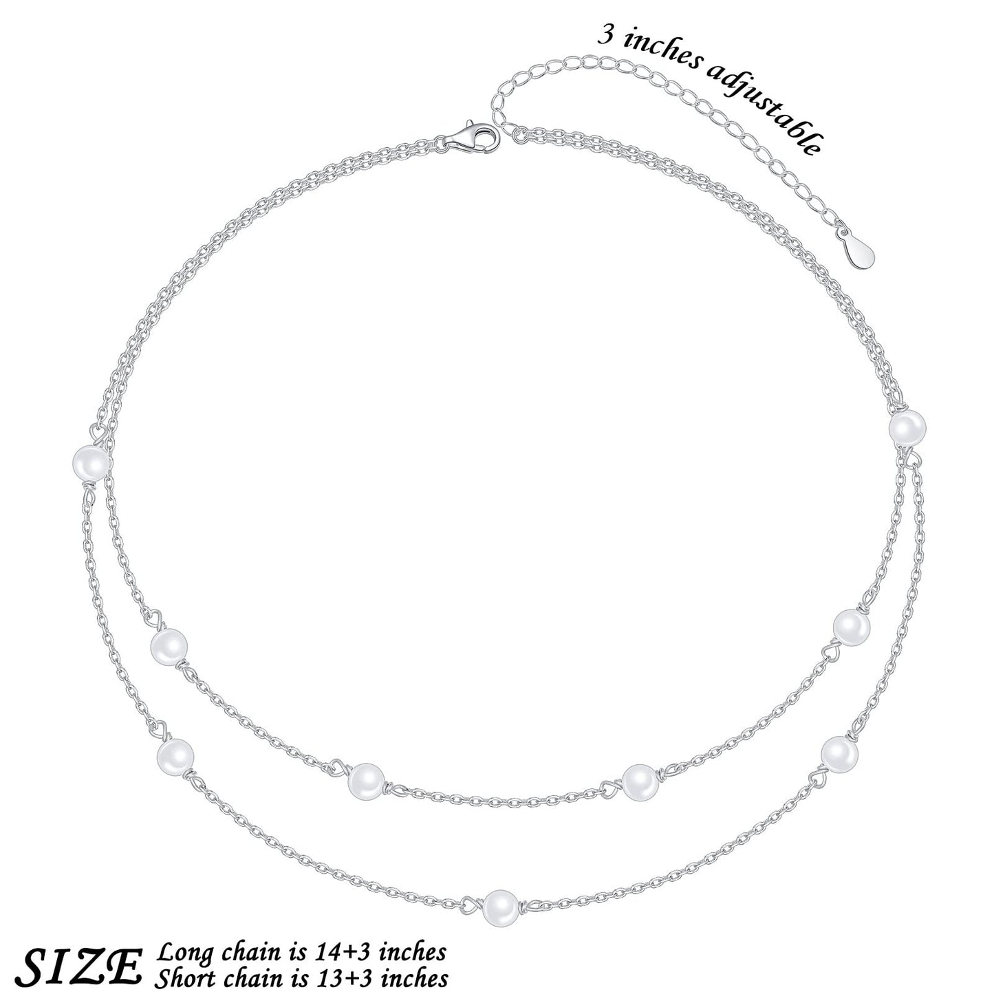 S925 Sterling Silver Pearl Layered Choker Short Dainty Necklace Pendant for Women Jewelry Gift