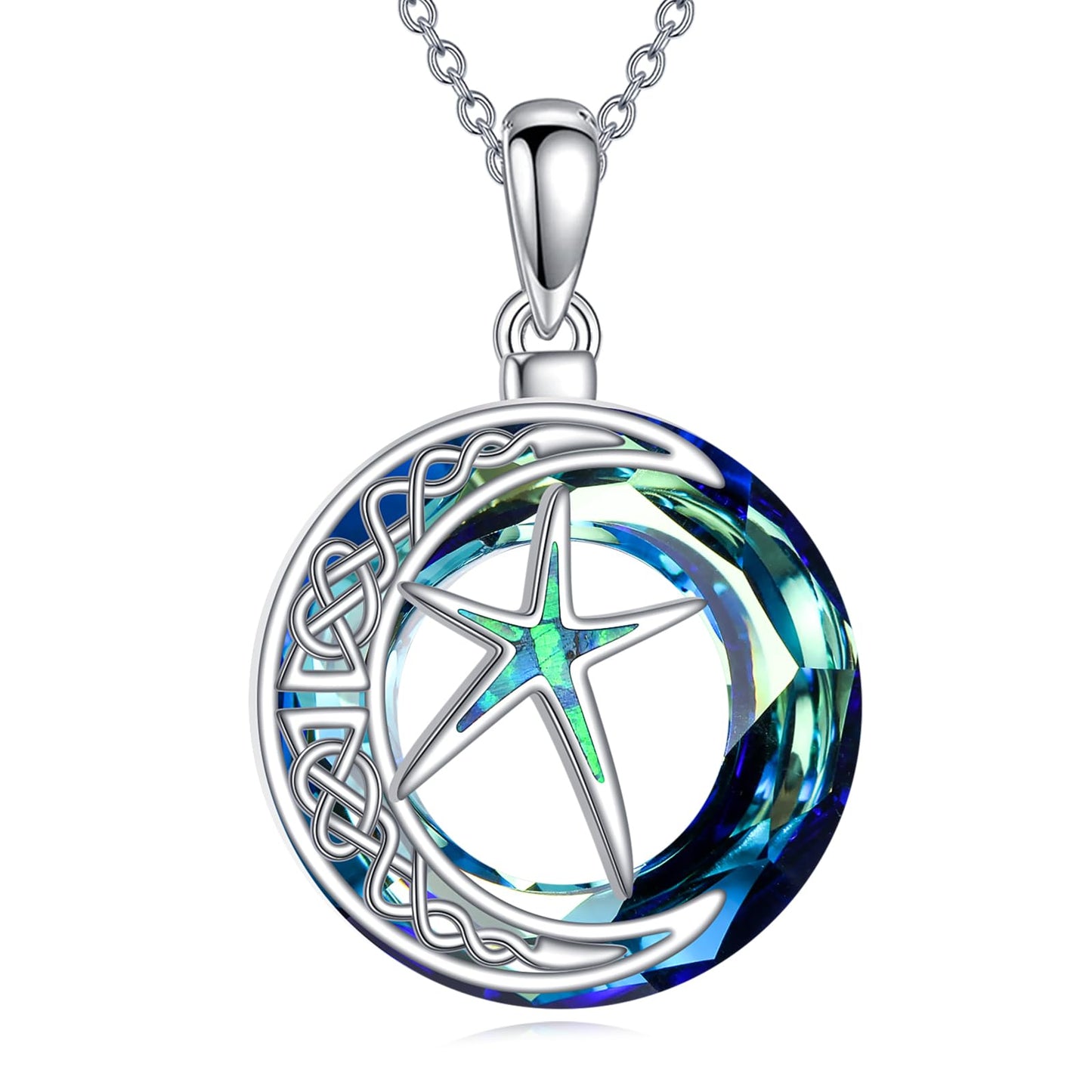 MONGAS Starfish Necklace 925 Sterling Silver Seashell Necklace Created Opal Pendant Seashell Jewelry Starfish Gifts for Women Mom