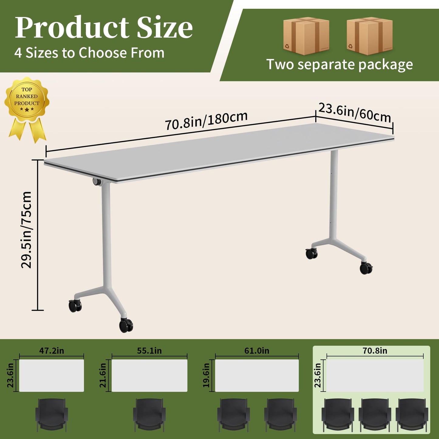 Modular Folding Conference Table with Wheels,8 Pack Mobile Conference Room Tables,Filp Top Rolling Meeting Training Tables for Office,Classroom,Library,Seminar,Boardroom,school(8pack,White,71in)